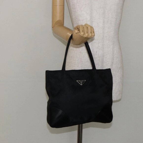 PRADA Hand Bag Nylon Black Silver
